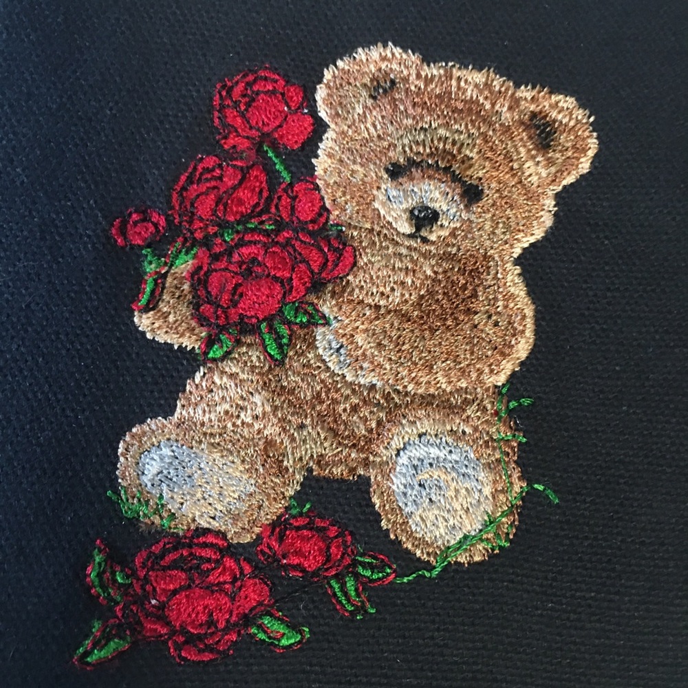4 Embroidered coasters bears 5” Square Black background EUC New or like new. - Picture 4 of 9